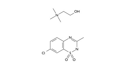 diazoxide choline molecule, structural chemical formula, ball-and-stick model, isolated image antihypertensive agent