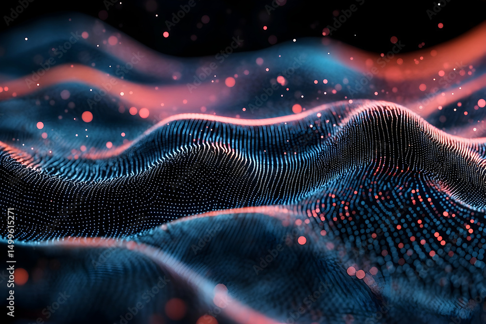 Aufkleber abstract digital wave pattern with glowing particles.
