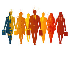 Business team corporate leadership walking together with briefcases concept on transparent background