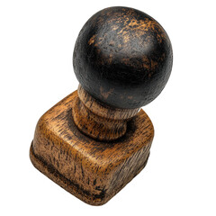 Vintage wooden stamp with sphere handle antique office supply closeup view on transparent background