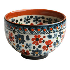 Decorative floral ceramic bowl handmade painted pottery kitchenware home decor on transparent background