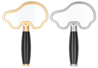 Magnifying Glass in the Shape of a Car, 3D Illustration isolated on transparent background