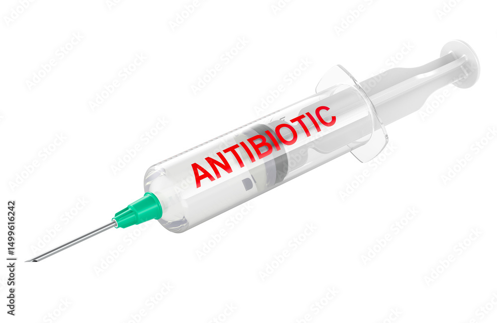Poster syringe with antibiotic. 3d rendering isolated on transparent background