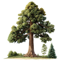 Majestic Evergreen Tree Standing Tall in a Serene Natural Landscape with Lush Green Foliage and Clear Blue Sky transparent background png