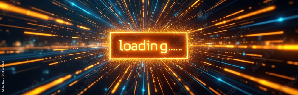 Poster digital word loading concept. abstract graphic design with data load on monitor screen. golden lines