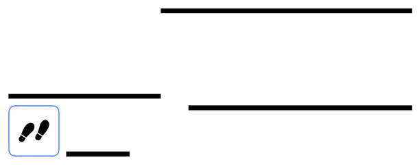 Black footstep icon with horizontal black lines arranged in separate sections. Ideal for simplicity, direction, minimalism, wayfinding, organization, modern design, simple landing page