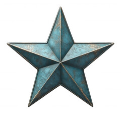 Isolated five pointed star metal texture blue star shape design element on transparent background