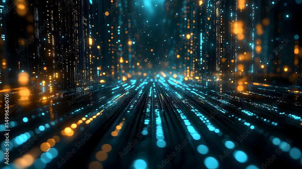 Aufkleber digital pathway of glowing data streams.