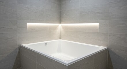 A Deep Built-in Bathtub in a Modern Tiled Bathroom