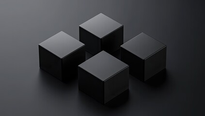 Obraz premium Four matte black cubes arranged in a square pattern on a dark surface