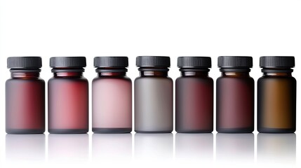 Amber Glass Bottles with Row, and White Background.