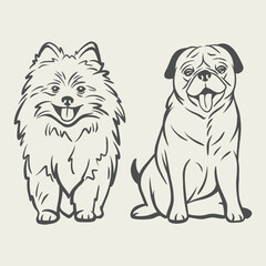 Portrait dog logo and design elements vector isolated on white background, Dog Silhouettes.