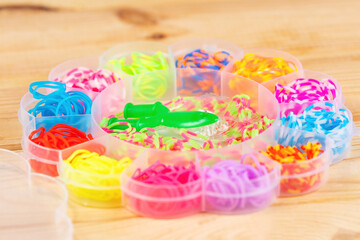 Multicolored rubber bands for children's creativity, for weaving various decorations