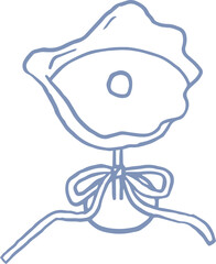 Illustration of Sea shell glass for drinks in mermaid core aesthetic. Whimsical wedding party drink with ribbon decoration