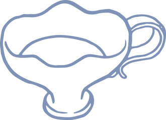 Stylized whimsical illustration of porcelain tea cup. Elegant line art vector