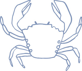 Whimsical illustration of a crab Outline. Summer sea food fisherman core element, svg