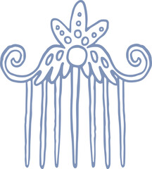 Ornate vintage coquette hair comb illustration. Summer whimsical mermaid core element, svg