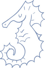Whimsical line art illustration of a cute seahorse. Outline hand drawn sea ocean creature