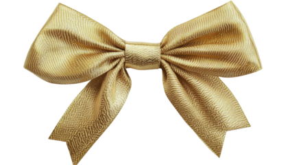 A meticulously rendered, golden, satin ribbon bow, tied in a classic presentation, with subtle textural details