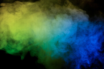 Blue and yellow steam on a black background.