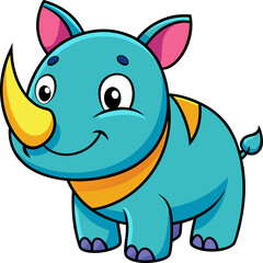 Colorful rhino with big horn and happy eyes in standing pose perfect for animal themed educational projects