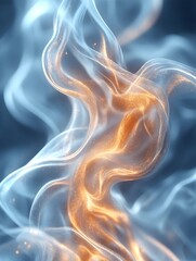 Abstract swirling forms of blue and gold light, resembling smoke or energy, against a dark background