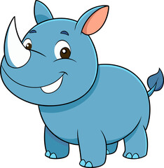 Happy rhino character with blue skin and upright stance perfect for jungle animal vector illustrations