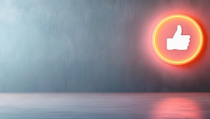 Neon thumbs up icon on a wall