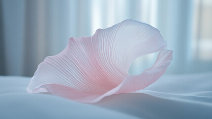 A delicate pink petal showcasing elegant curves and soft textures.