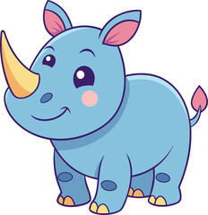 Cheerful cartoon rhino with bright colors and a sweet look designed for wildlife and animal art packs
