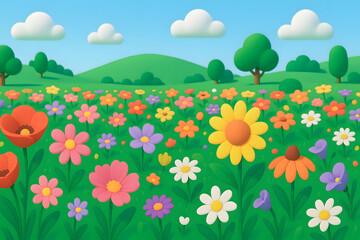 Blooming Flower Field in Full Color