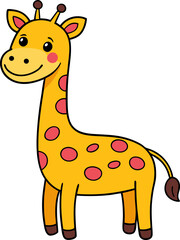 Cute giraffe illustration with long neck and smiling face perfect for jungle theme and children's design