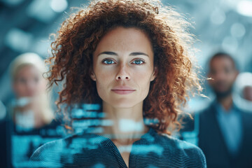 Business Woman Portrait Technology Digital Overlay Data Artificial Intelligence Corporate Professional Future Vision