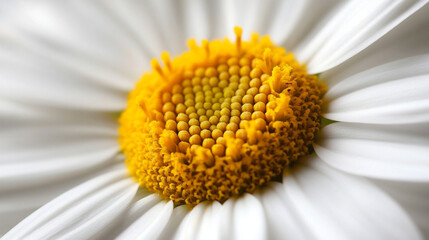 Close-up view of a daisy flower showcasing vibrant yellow and white details.