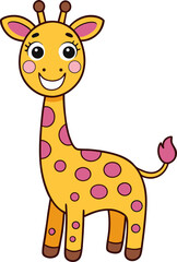 Tall giraffe character with patterned body and joyful face ideal for safari animal illustration sets