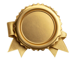 Golden seal with ribbons isolated on transparent background.