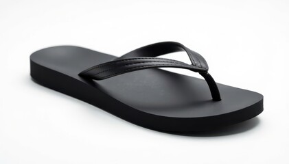 Single black flip-flop on white background, studio shot , photography, rubber