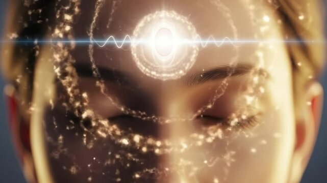Glowing third eye concept with mystical energy around face  