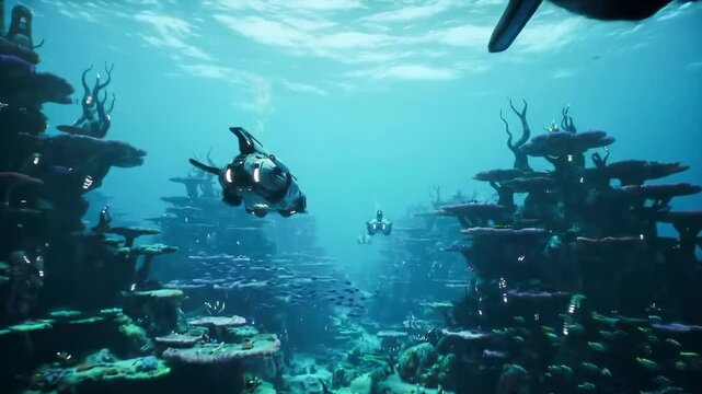 Underwater coral reef ecosystem