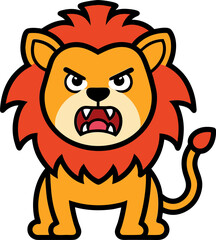 Angry cartoon lion roaring loudly with fierce eyes in wild jungle themed vector illustration