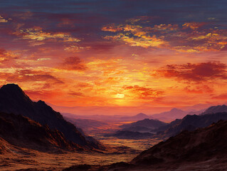 Breathtaking Sunset Over Mountain Landscape with Colorful Sky and Dramatic Clouds - Stunning Nature Photography
