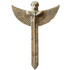 A Stone Arrow with Assyrian Winged Bulls Ancient Egyptian Winged Sword Isolated on Transparent Background