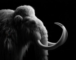 Detailed grayscale image of a woolly mammoth.