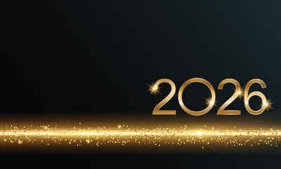 2026 Glittering New Year Card, Festive Sparkling Gold Background, Horizontal banner