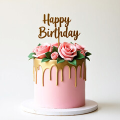 Luxurious Rose Birthday Cake with Gold Accents