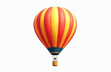 Fototapeta premium Vibrant hot air balloon isolated on transparent background. Red and yellow stripes with a basket below. Air travel, sky adventure, travel background. Ideal for creative design projects.