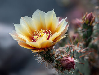 Vibrant Desert Blossom: Close-Up of Colorful Cactus Flower with Detailed Petal Texture in Nature's Beauty