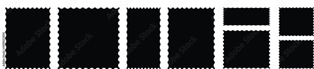 Aufkleber black frames. geometric shapes stickers with zigzag wavy edge. set of frames zigzag edge, scallop ed