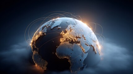 Global Connectivity: An Illuminated Earth Representing Worldwide Communications