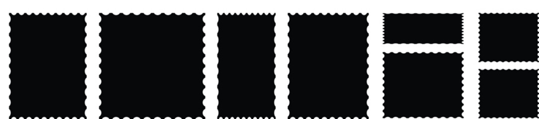 Set of with zigzag edge, scallop edge shapes Black frames. Geometric shapes stickers with zigzag wavy edge. set of photo frames zigzag edge shapes  Vector illustration 